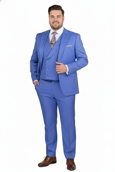 Men’s Light Blue Double-Breasted 3-Piece Suit Set – Tailored Fit Formal Business Suit in Steel Blue Sky Blue Color 7   - from alligatorwarehouse.com
