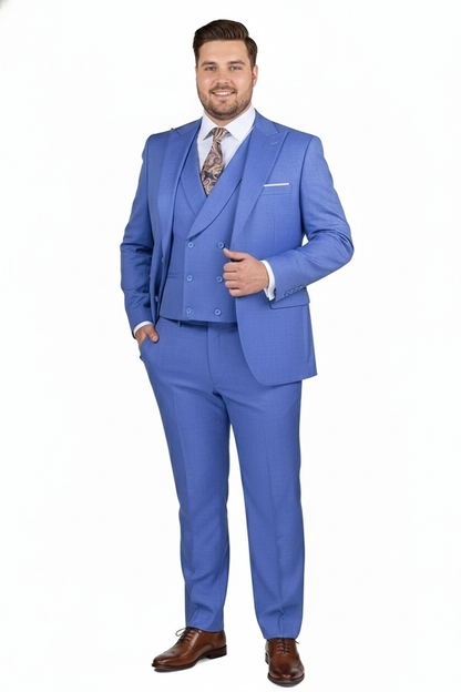 Men’s Light Blue Double-Breasted 3-Piece Suit Set – Tailored Fit Formal Business Suit in Steel Blue Sky Blue Color
