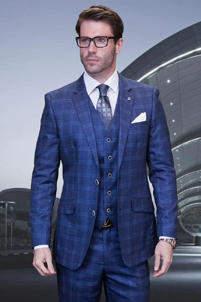 Statement Men's Algani Indigo 3PC Plaid Suit 1 SMAI-1  - from alligatorwarehouse.com