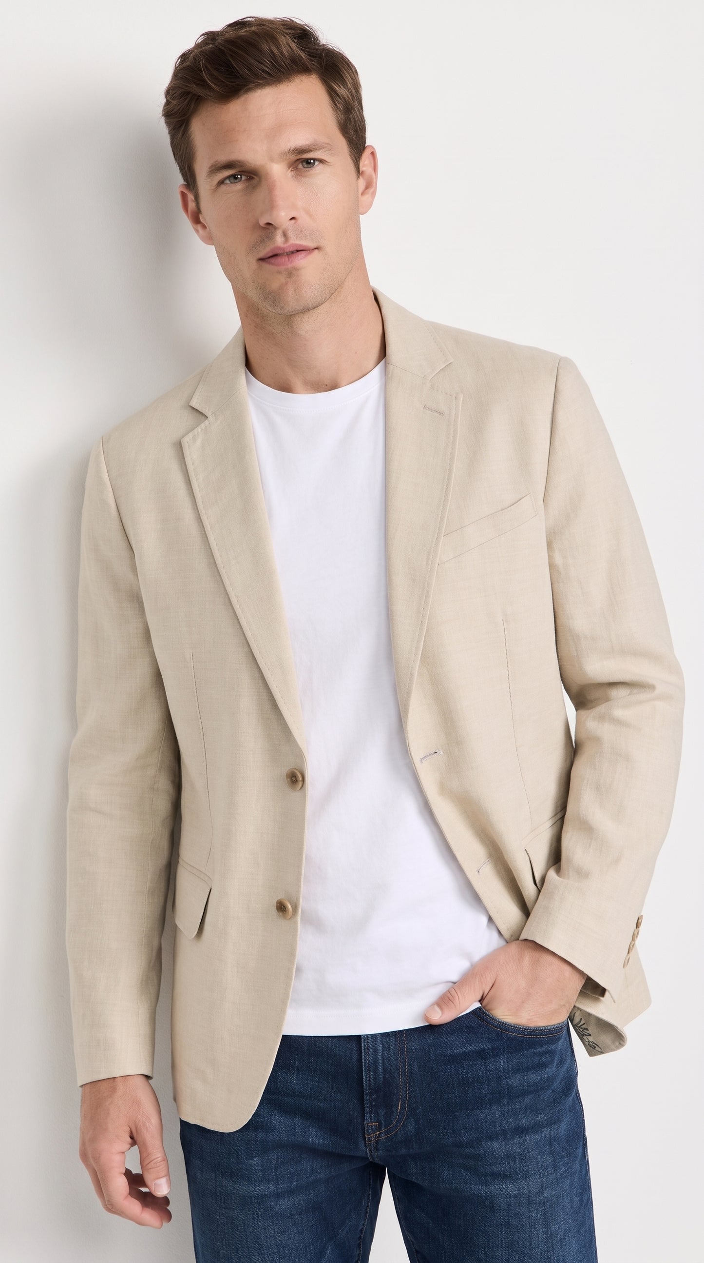 Men’s Khaki Linen Sport Coat – Lightweight Beige Blazer for Summer Weddings & Smart Casual Wear