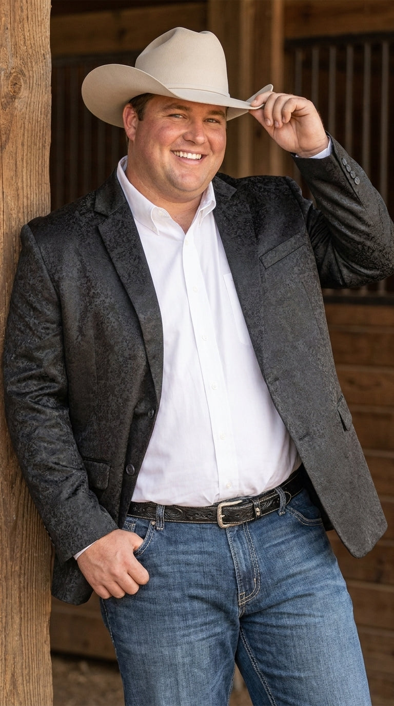 Men’s Black Western Paisley Blazer – Cowboy Jacquard Sport Coat
