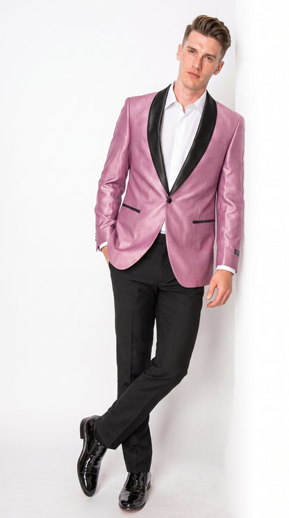 Men’s Shiny Pink Tuxedo Dinner Jacket with Black Pants – Shawl Lapel Formal Tuxedo