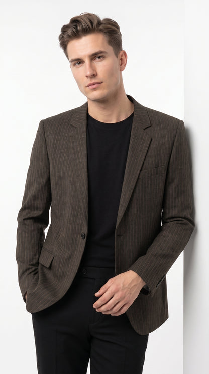 Men’s Vintage Dark Brown Pinstripe Blazer – Classic Retro Sport Coat Outfit