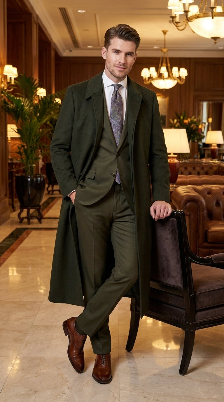 Men’s Blade Runner K Inspired Olive Green Wool Duster Coat – Long Vintage Sci-Fi Overcoat