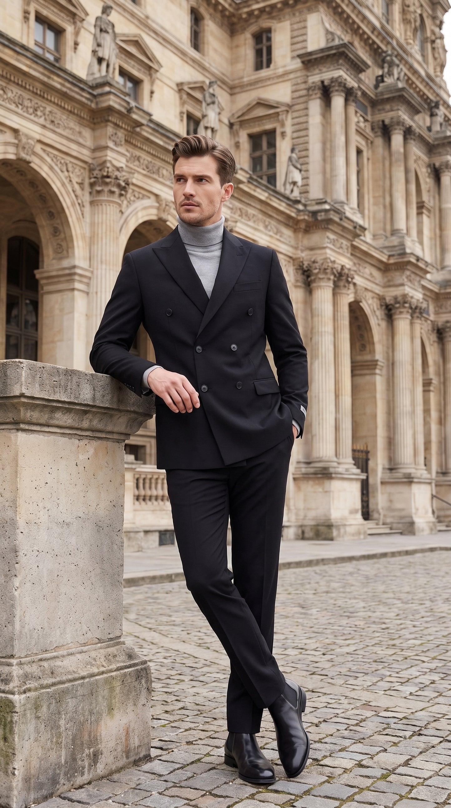 Men's Designer Stacy Adams Classic Double Breasted Suit in Black  Peak Lapel Slim fit