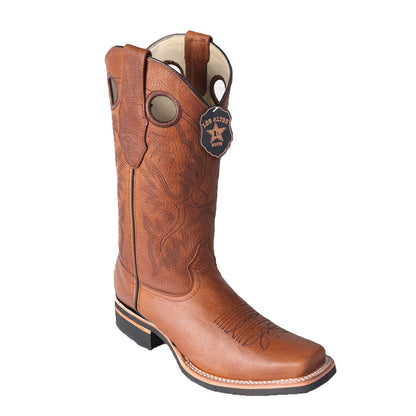 Los Altos Men’s Tan Leather Rodeo Boots, Western Cowboy Square Toe Boots