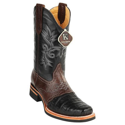 Men's King Exotic Caiman Square Toe Boots Rubber Sole & Saddle Vamp Black (48168205) 1   - from alligatorwarehouse.com