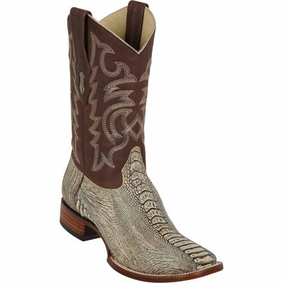 Men's Los Altos Ostrich Leg Skin Wide Square Toe Boots - Rustic 3 LAB-8220581-060  - from alligatorwarehouse.com