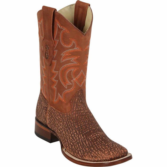 Men’s Los Altos Grey and Black Shark Skin Wide Square Toe Cowboy Boots, Exotic Western Dress Boots