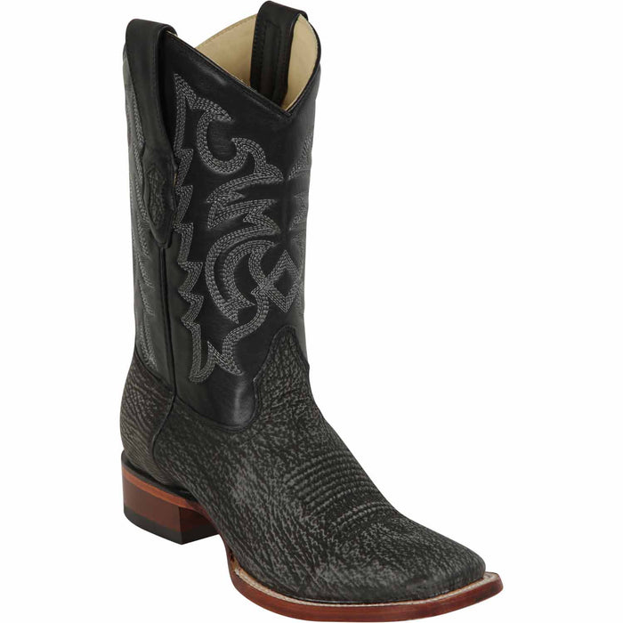 Men’s Los Altos Grey and Black Shark Skin Wide Square Toe Cowboy Boots, Exotic Western Dress Boots