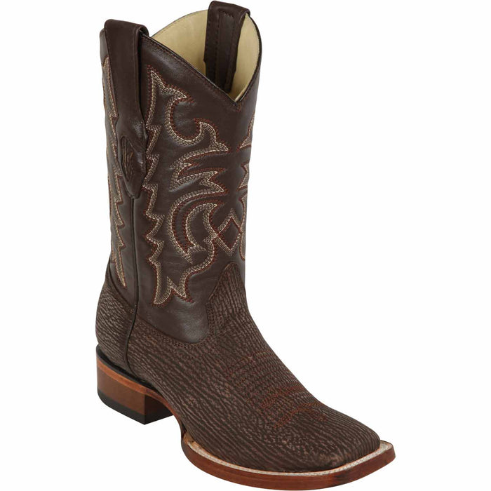 Men’s Los Altos Grey and Black Shark Skin Wide Square Toe Cowboy Boots, Exotic Western Dress Boots