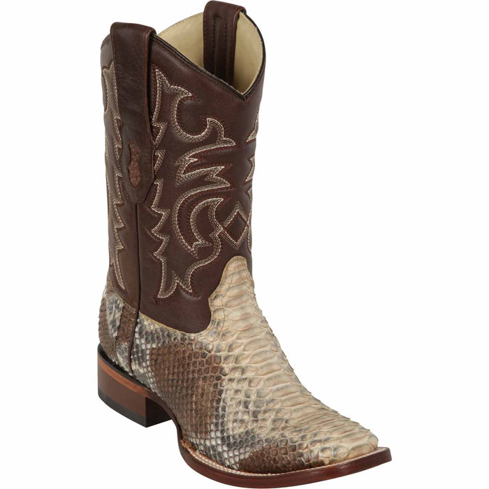 Men’s Brown Original Python Ranchero Cowboy Boots with Pointed Toe, Exotic Western Dress Boots