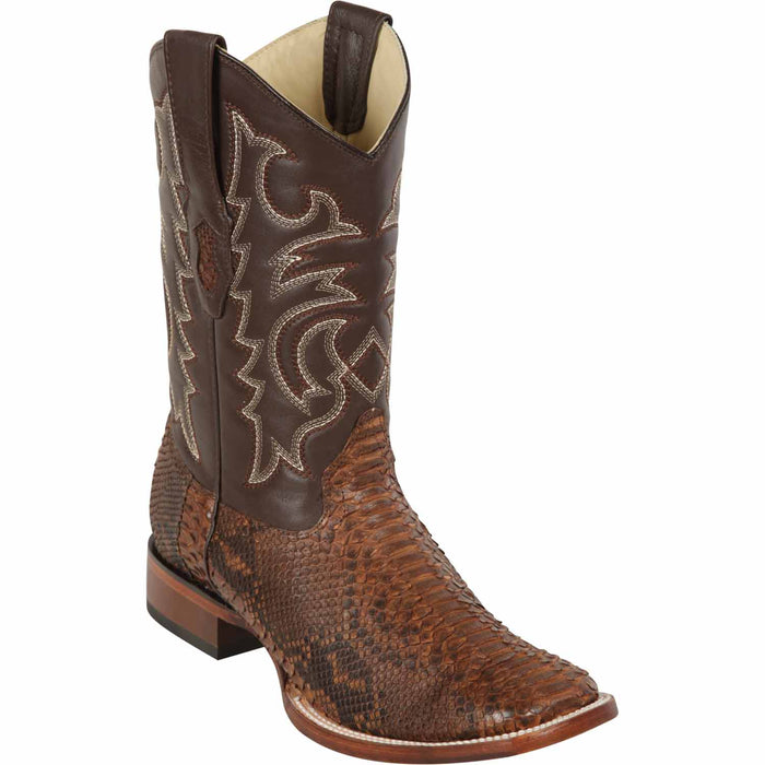 Men’s Brown Original Python Ranchero Cowboy Boots with Pointed Toe, Exotic Western Dress Boots