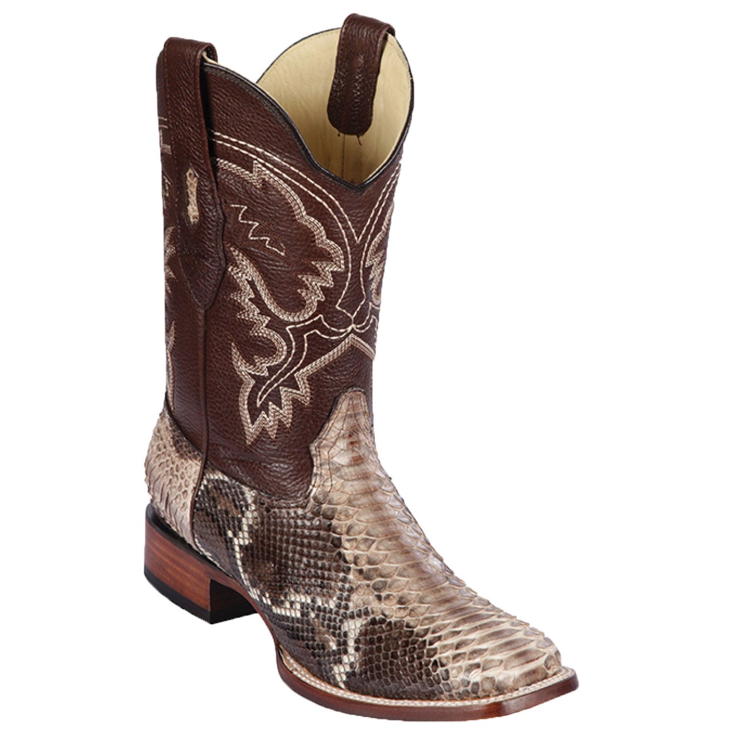 Men’s Brown Original Python Ranchero Cowboy Boots with Pointed Toe, Exotic Western Dress Boots