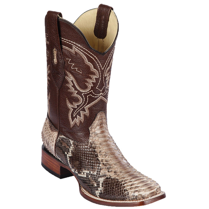 Men’s Brown Original Python Ranchero Cowboy Boots with Pointed Toe, Exotic Western Dress Boots