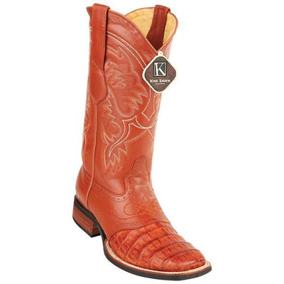 Men's King Exotic Caiman Crepe Sole Square Toe Boots With Saddle Cognac (48238203) 1   - from alligatorwarehouse.com
