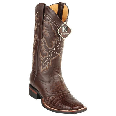 Men's King Exotic Caiman Crepe Sole Square Toe Boots With Saddle Brown (48238207) 1   - from alligatorwarehouse.com