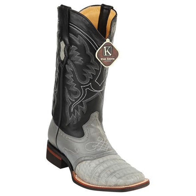 Men's King Exotic Caiman Crepe Sole Square Toe Boots With Saddle Gray (48238209) 1   - from alligatorwarehouse.com