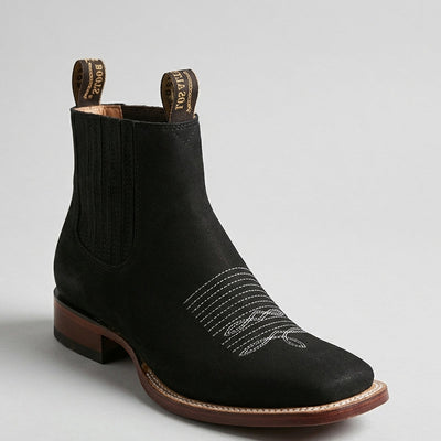 Men's Los Altos Boots Nubuck Black Chelsea Boots Square Toe - Black