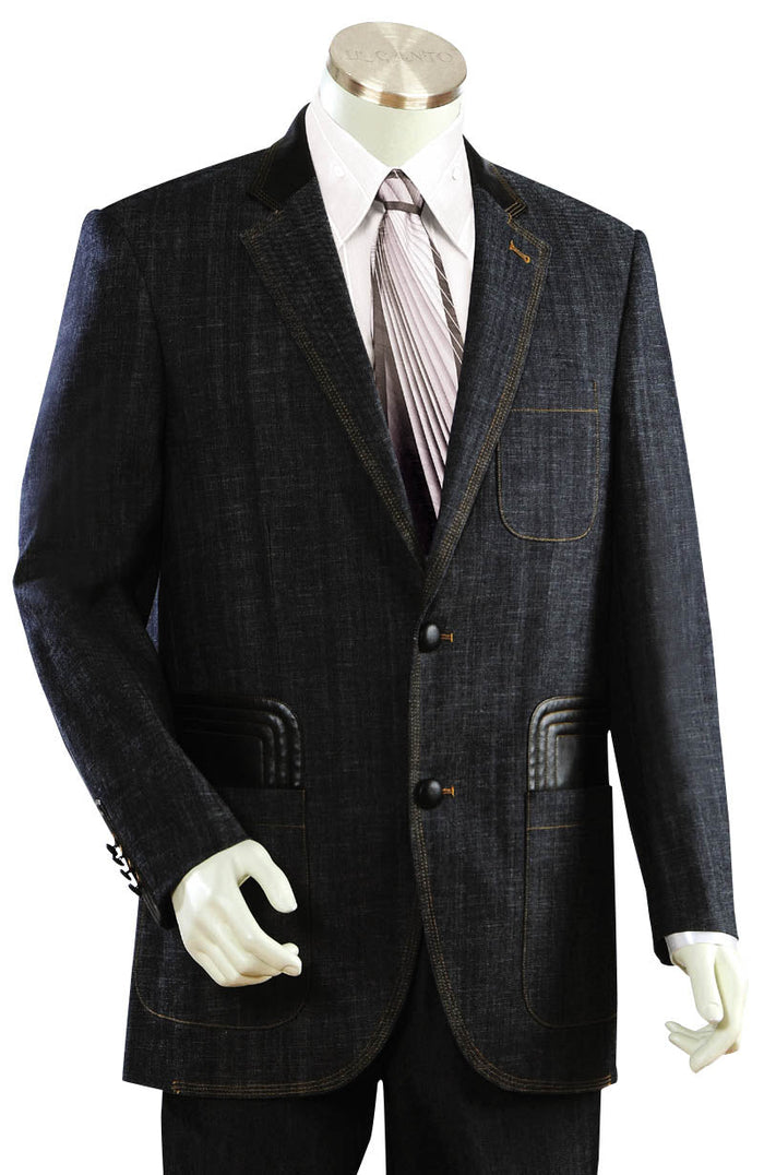 Denim Suit - Denim Blazer - Jean Fabric Black Suit - Patch Pocket