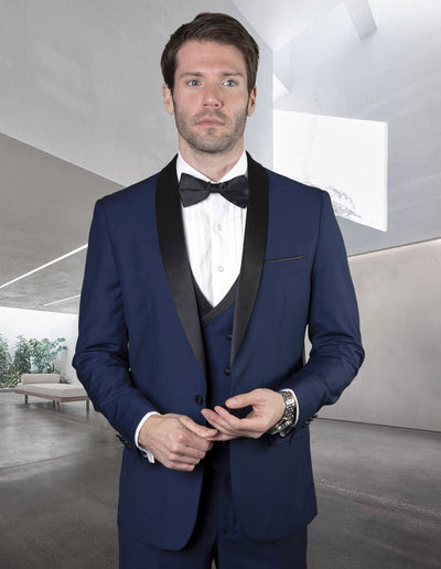 Mens Wool One Button Shawl Tuxedo with Double Breasted Vest in Sapphire Blue 1 MGM_SAPPHIRE_34S  - from alligatorwarehouse.com