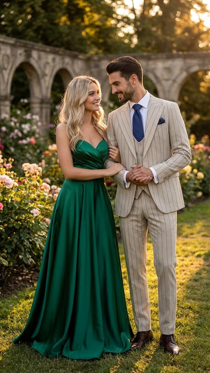 Men's Beige with blue Pinstripe Three-Piece Suit with Vest by Rossiman Vested Peak Lapel in Tan Stripe 1920s style