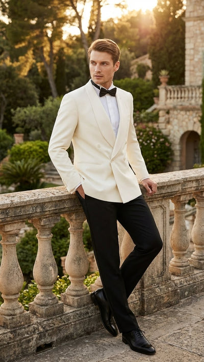 Men’s Ivory Double-Breasted Shawl Lapel Tuxedo Jacket | Premium Formal Dinner Jacket for Weddings and Black-Tie Events 7   - from alligatorwarehouse.com