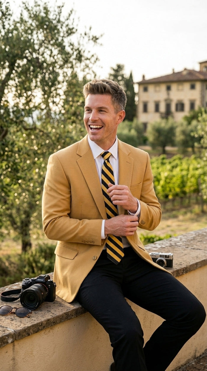 Men’s Camel Blazer, Classic Two Button Business Casual Wedding Summer Sport Coat Jacket in Khaki Bronze Color Modern Fit