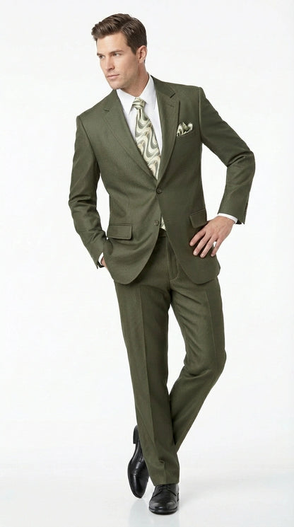 Men’s Olive Green Tuxedo With Trim Collar – Formal Wedding, Prom Suit Modern Fit