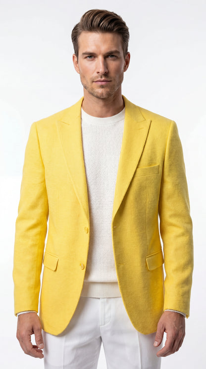 Zacci Brand Men’s Lemon Yellow Blazer Peak Lapel Hopsack Weave – Stylish Formal Blazer Jacket for Wedding, Party, Prom and Smart Casual Wear