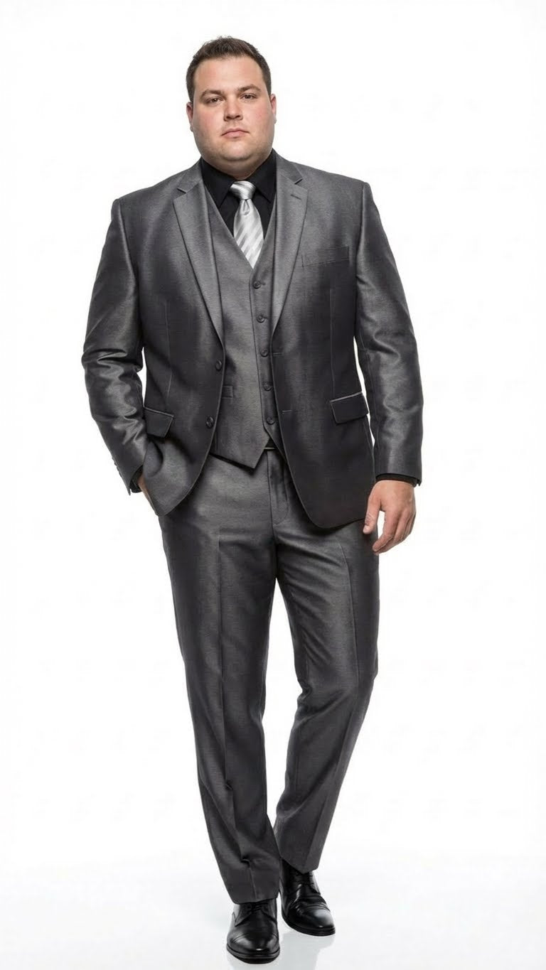 Mens Charcoal Gray Suit With Sheen -  | Shiny Texture Fabric Three Piece Wedding and Party Business