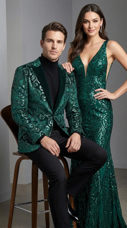 Men’s Emerald Green Paisley Dinner Jacket – Luxury Shawl Lapel Formal Blazer for Prom, Wedding & Tuxedo Events