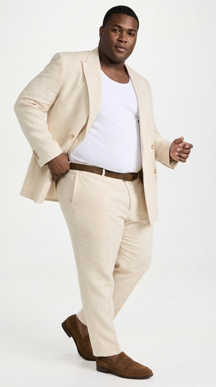 Men’s Light Beige Linen Double-Breasted Suit – Summer Wedding, Beach and Formal 2-Piece Suit
