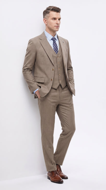 Men’s Taupe Olivish Tan 3-Piece Suit – Elegant Tan Wedding, Business & Formal Suit with Vest