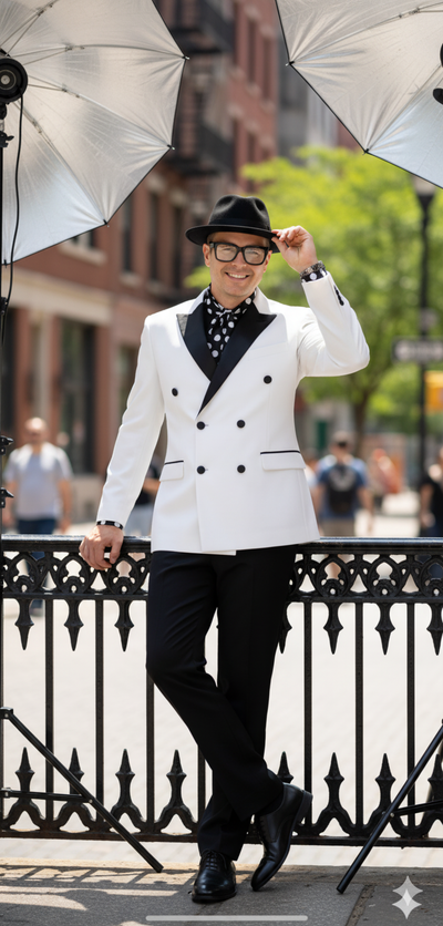 Men’s White and Black Double-Breasted Tuxedo – Modern Slim Fit Formal Suit for Weddings, Parties, and Special Occasions 3   - from alligatorwarehouse.com