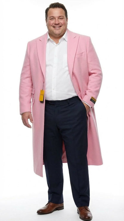 Men’s Pink Wool Blend Long Overcoat – Slim Fit Tailored Winter Coat - Carcoat - Topcoat