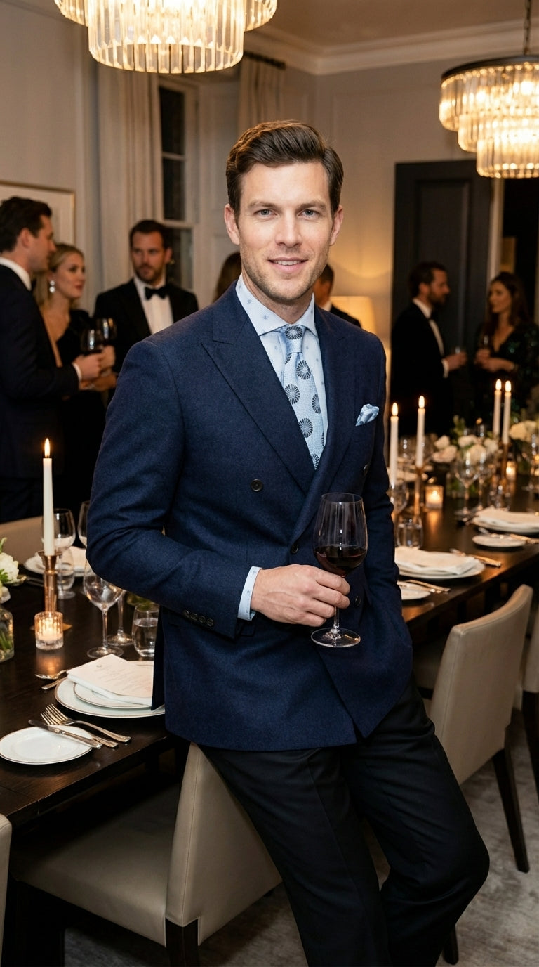 Mens Navy Blue Double Breasted Blazer – Classic Formal Suit Jacket for Business, Wedding, Office and Professional Wear