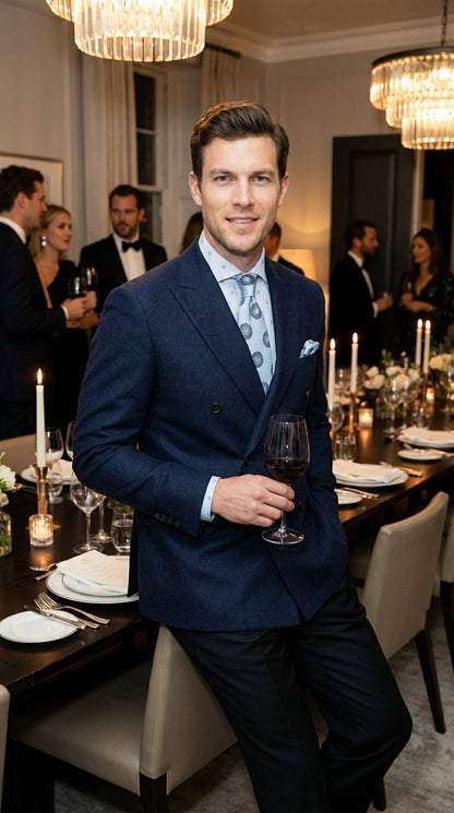 Mens Navy Blue Double Breasted Blazer – Classic Formal Suit Jacket for Business, Wedding, Office and Professional Wear