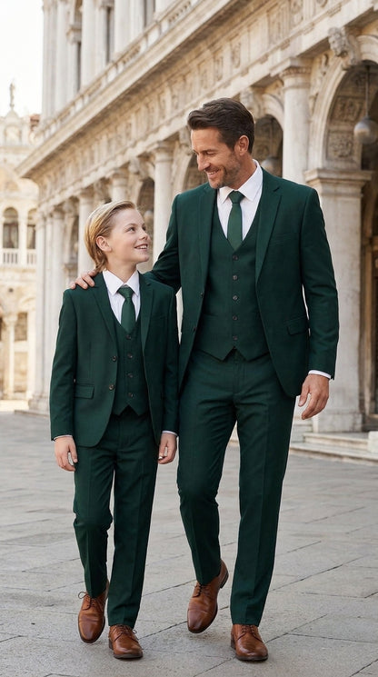Dad & Son Matching Dark Green 3-Piece Suits – Father and Son Wedding Formal Suits