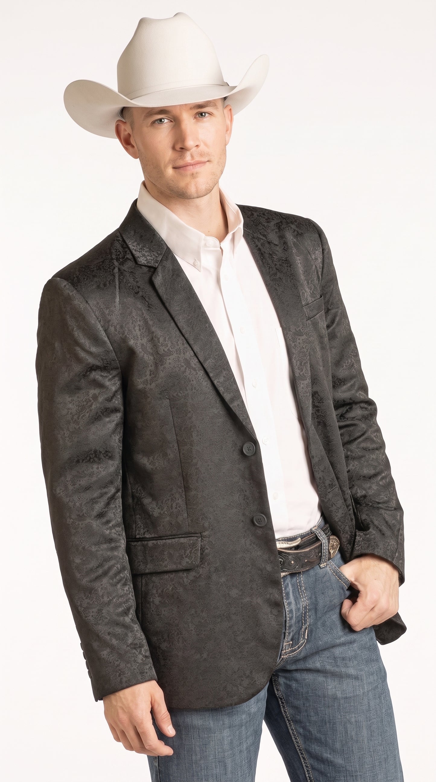 Men’s Black Western Paisley Blazer – Cowboy Jacquard Sport Coat