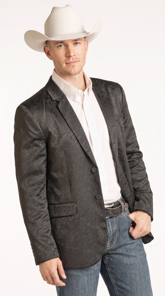 Men’s Black Western Paisley Blazer – Cowboy Jacquard Sport Coat