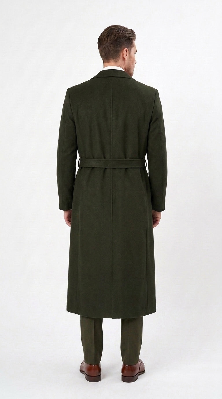Men’s Blade Runner K Inspired Olive Green Wool Duster Coat – Long Vintage Sci-Fi Overcoat