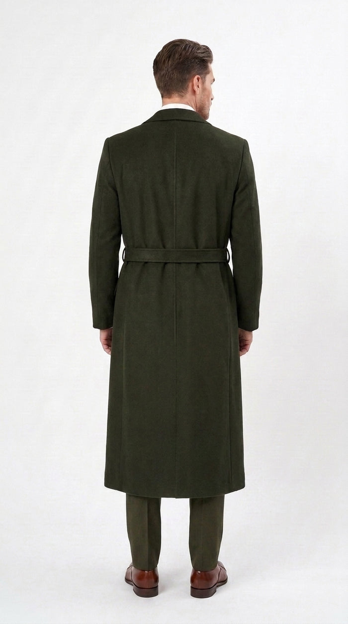 Men’s Blade Runner K Inspired Olive Green Wool Duster Coat – Long Vintage Sci-Fi Overcoat
