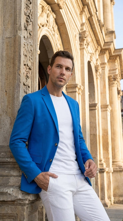 Men’s Bright Blue Club Blazer – Ted Lasso Inspired Classic Two-Button Sport Coat