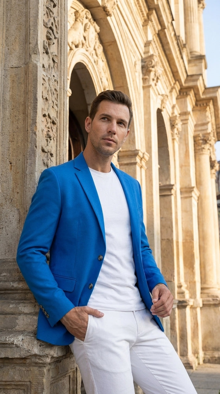 Men’s Bright Blue Club Blazer – Ted Lasso Inspired Classic Two-Button Sport Coat