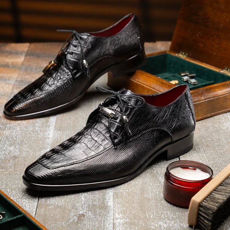 Marco Di Milano Merida Black Genuine Caiman and Lizard Derby Shoes - view 6