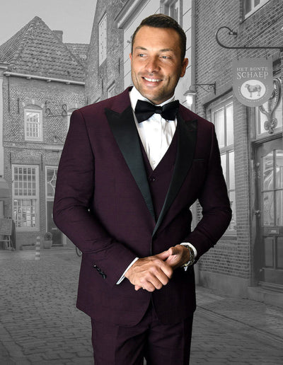 Mens Vested Wide Peak Lapel Prom Tuxedo in Burgundy 1 ALBERTO_BURGUNDY_44L  - from alligatorwarehouse.com