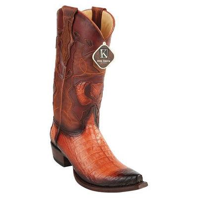 Men's King Exotic Snip Toe Caiman Belly Boots Handcrafted Burnished  Cognac (494RD8257) 1   - from alligatorwarehouse.com
