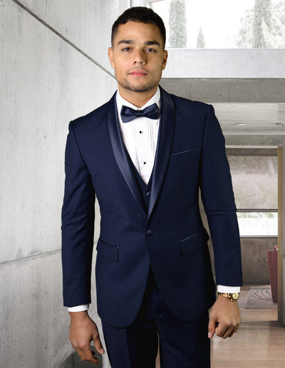 Mens Wool One Button Modern Fit Shawl Prom Tuxedo in Navy 1 TUX-SH_NAVY_40R  - from alligatorwarehouse.com