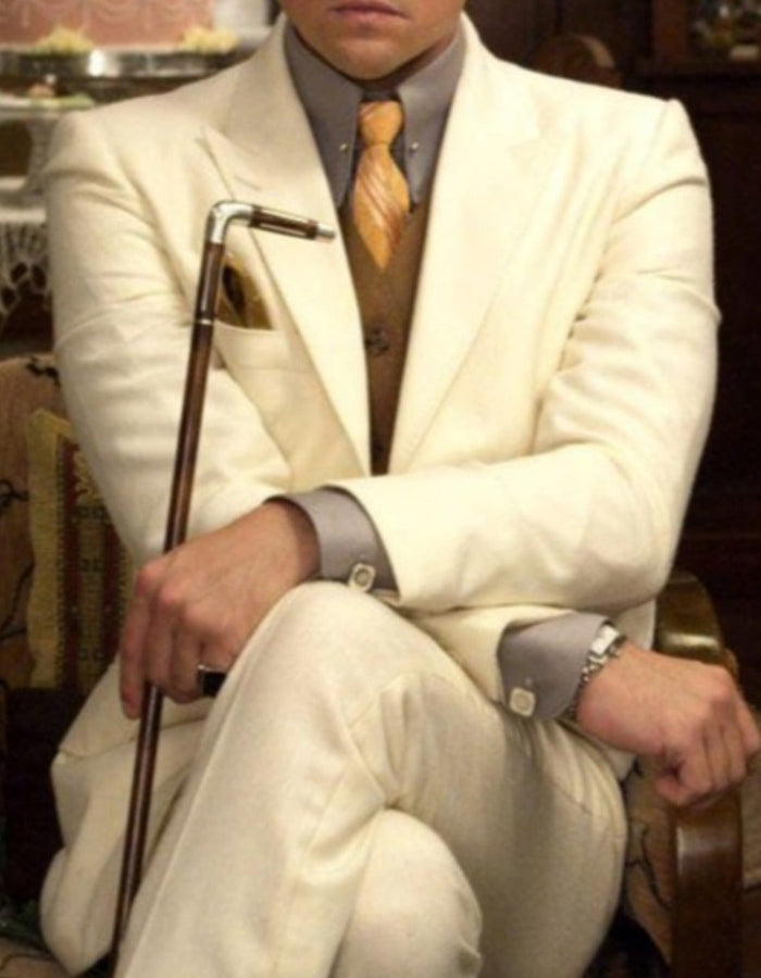 Men’s Ivory Great Gatsby Inspired Suit with Jacket, Vest and Pants, Vintage Formal Wedding Suit